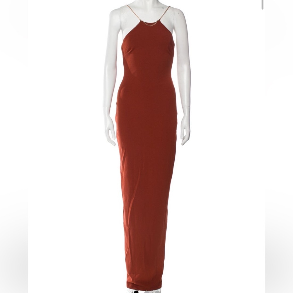 Sleek Rust Maxi Slip Dress with Spaghetti Straps